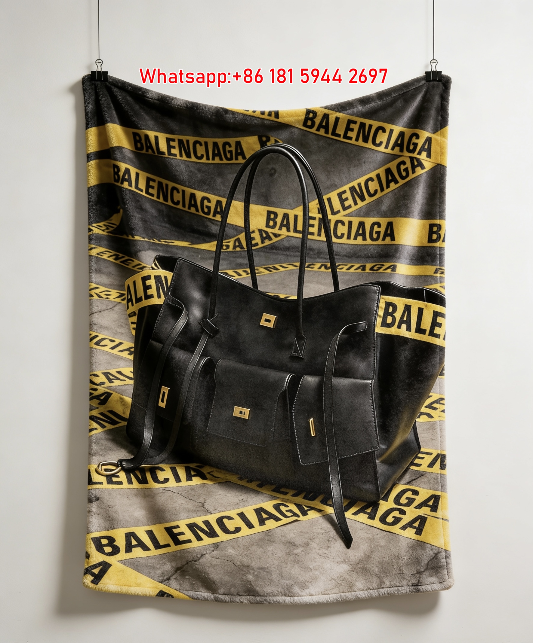 Balenciaga Caution Tape Handbag Flannel Throw Blanket for Sofa and Wall Decor BA142